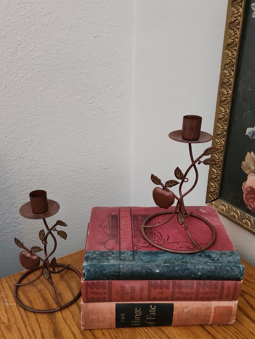 Rustic Reddish Brown Metal Apple Candle Holders Set Of 2 Cottagecore Shabby Chic